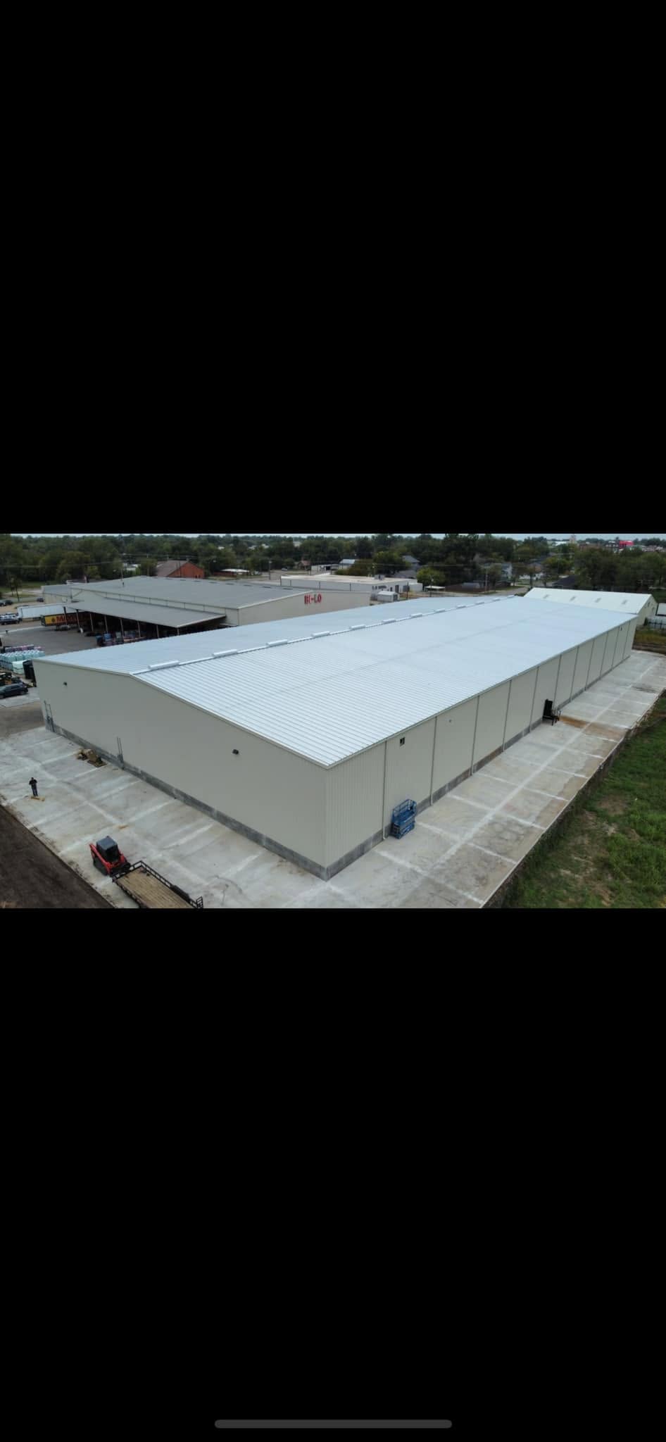 Completed 50,000 sq ft warehouse in Denison, Texas, aerial view